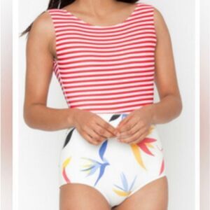 Seea Lido Neoprene Onepiece Tropical Stripes Swimsuit size large